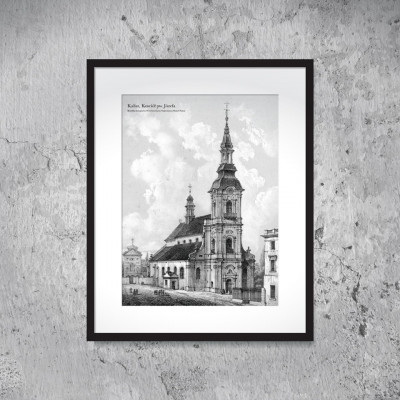 "Kościół pw. św. Józefa" - reprint litografii oprawiony w ramę 50 cm x 40 cm
