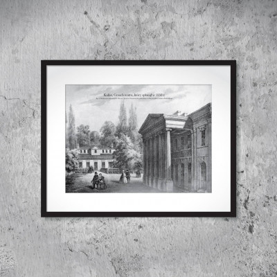 "Gmach teatru sprzed 1858" - reprint litografii w ramie 50 cm x 40 cm